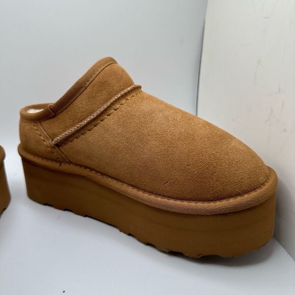 CUSHIONAIRE Women's Genuine Suede Cozy Mule Platform +Memory Foam 7 CHESTNUT - Picture 6 of 7